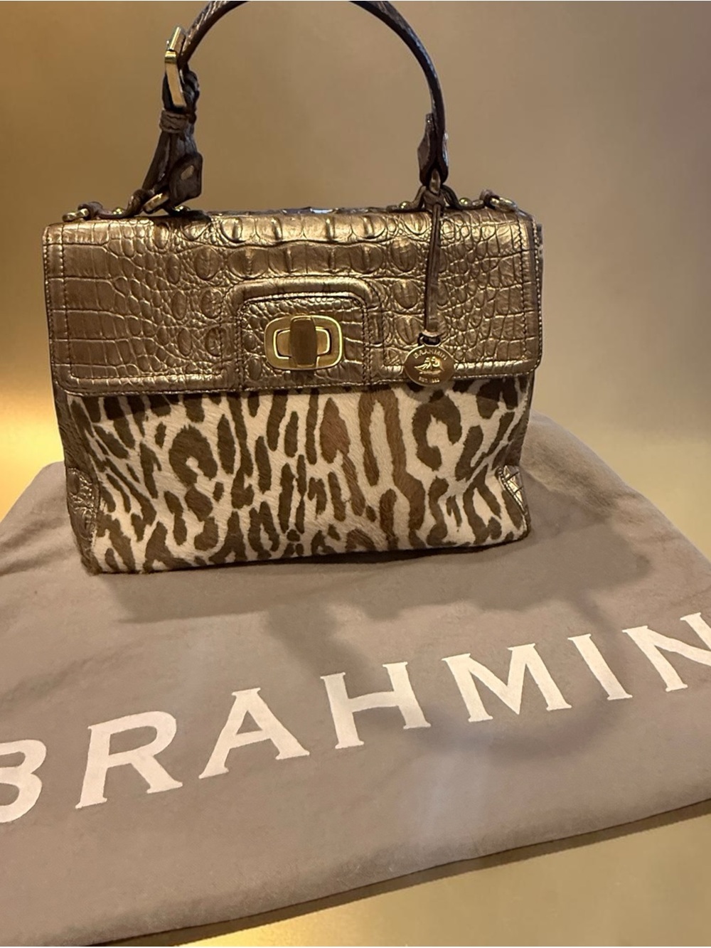 Brahmin Leopard Haircalf Satchel